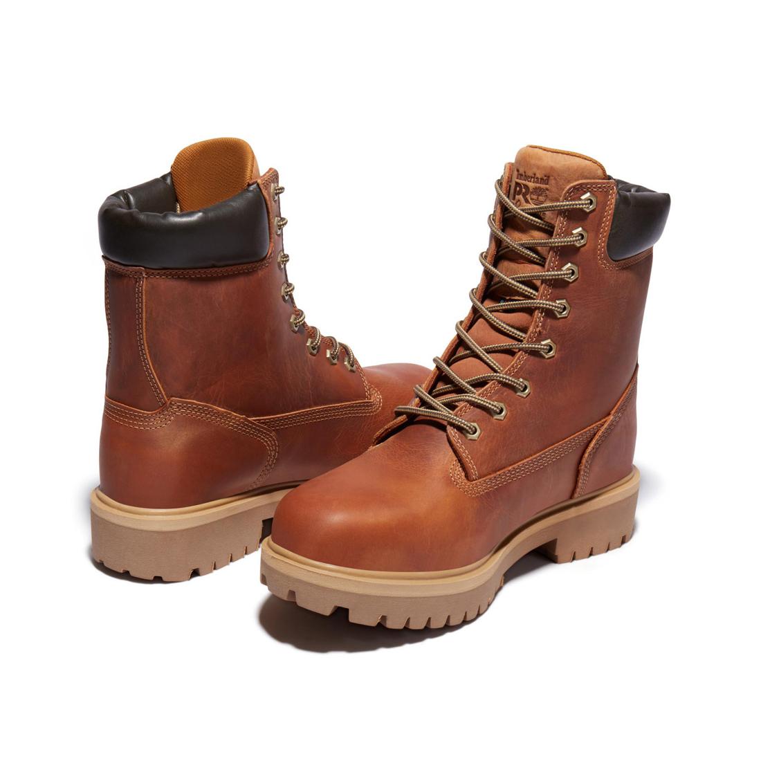 Timberland Pro Direct Attach 8 Inch Soft-Toe Waterproof Ins 400G Boot Brown Heel-Back View