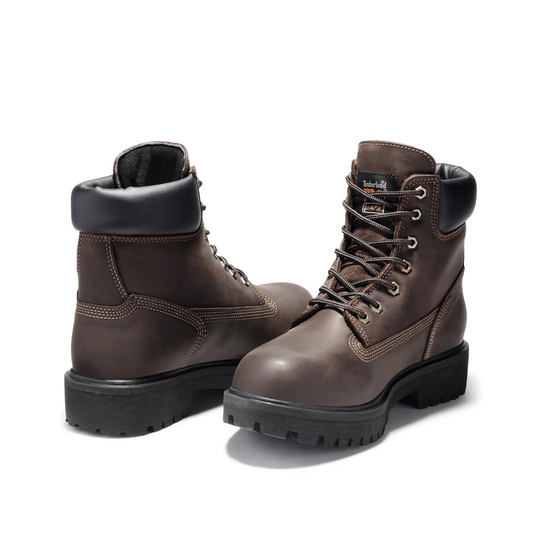 Timberland Pro Direct Attach 6 Inch Steel-Toe Waterproof Ins 200G Work Boot Dark Brown Heel-Back View