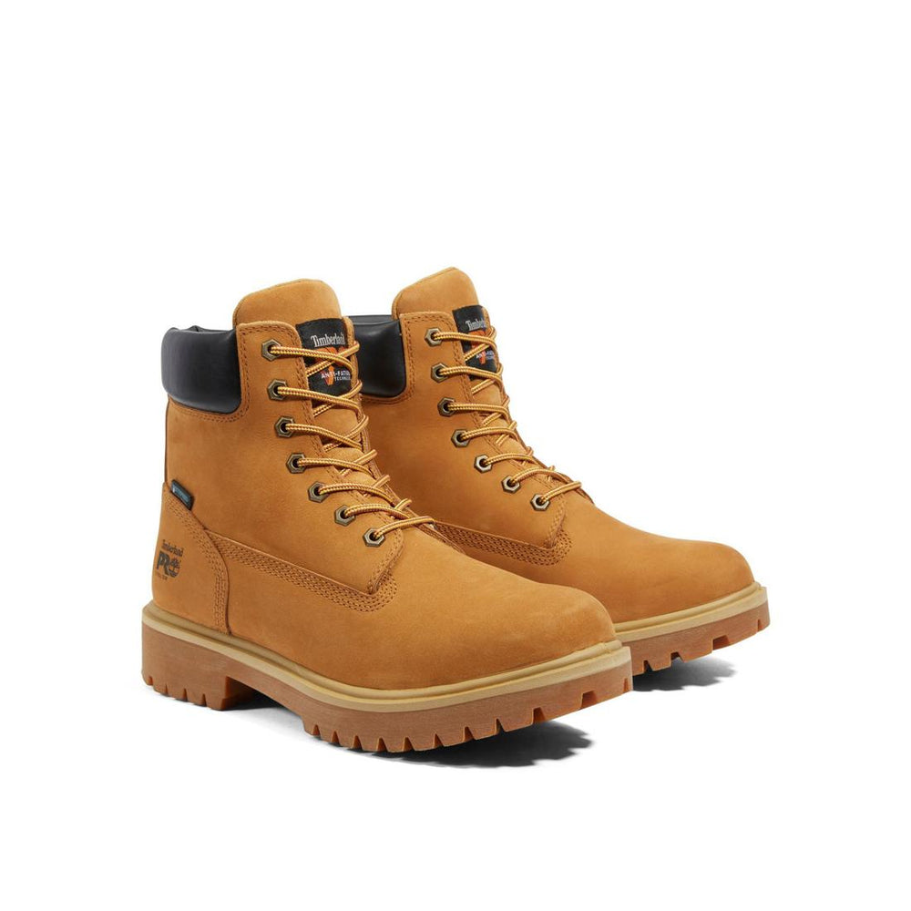 Timberland Pro Direct Attach 6 Inch Steel-Toe Waterproof Ins 200G Work Boot Wheat Angled View