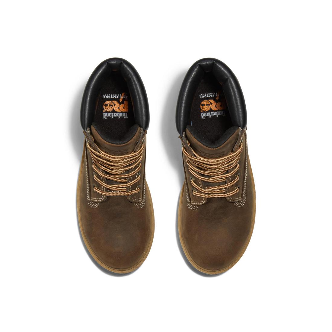 Timberland Pro Women's Direct Attach 6 Inch Steel-Toe Waterproof Work Boot Brown Front-upper View