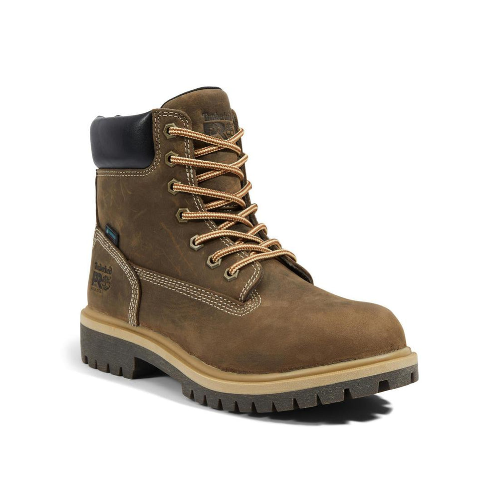 Timberland Pro Women's Direct Attach 6 Inch Steel-Toe Waterproof Work Boot Brown Medial View