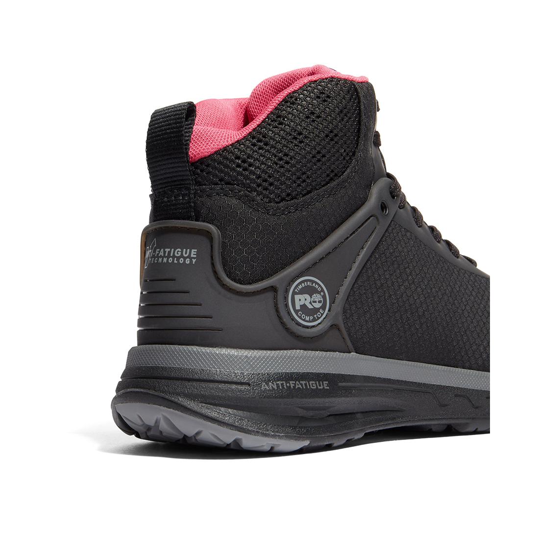 Timberland Pro Women’s Drivetrain Nano-Toe Work Boot Sd35 Mid Black/Grey Angled View