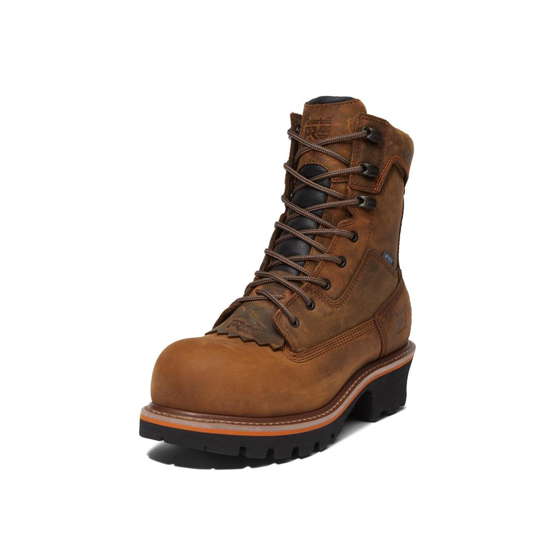 Timberland Pro Evergreen 8 Inch Composite-Toe Waterproof Logger Work Boot Brown Detail View
