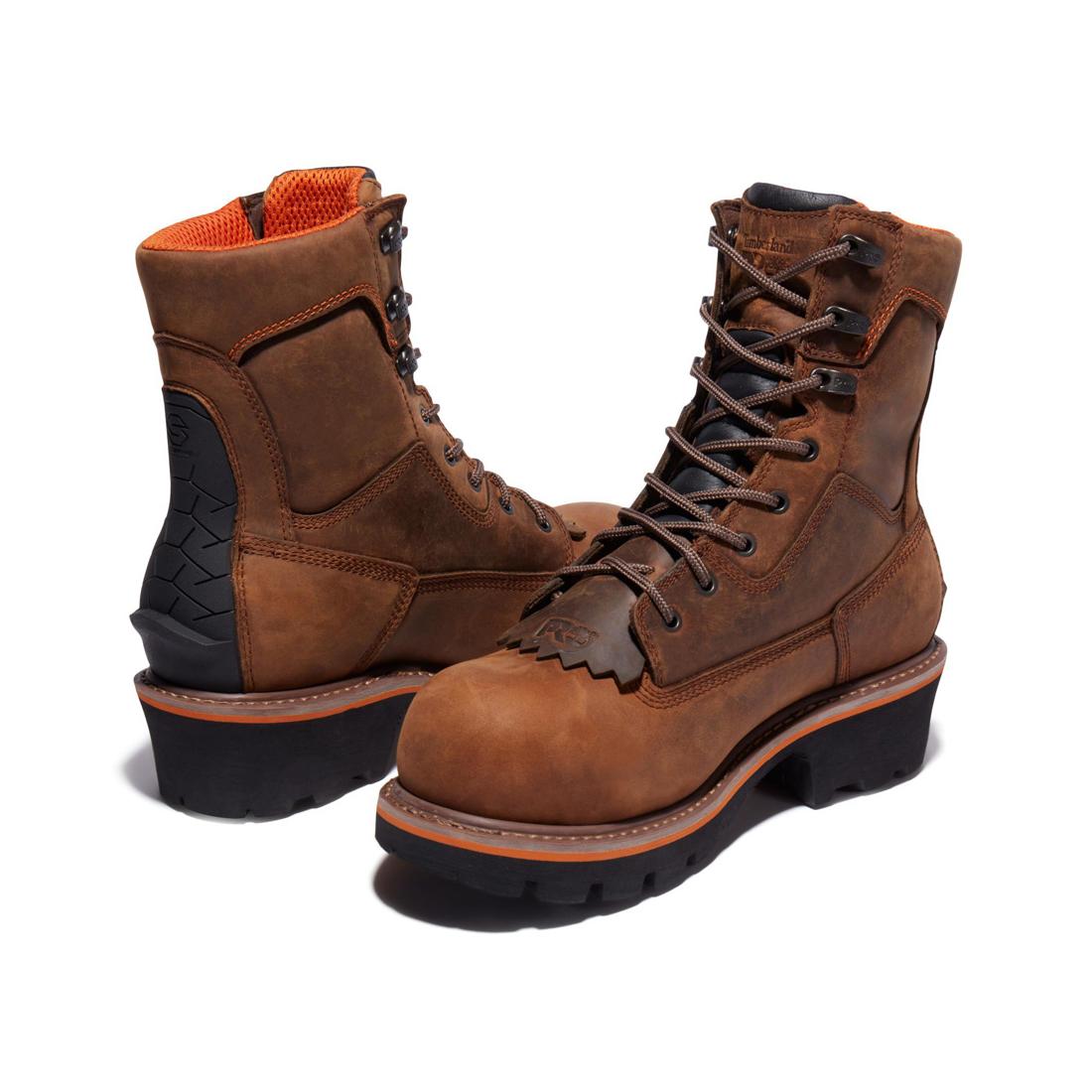 Timberland Pro Evergreen 8 Inch Composite-Toe Waterproof Logger Work Boot Brown Heel-Back View