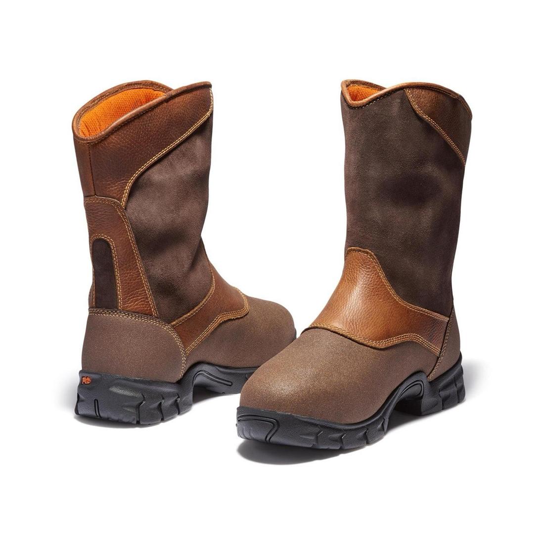 Timberland Pro Excave Steel-Toe Met Guard WP Pull-On Work Boot Brown Heel-Back View