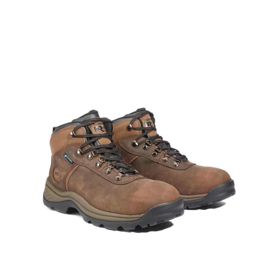Timberland Pro Flume Steel-Toe Waterproof Hiker Work Boot Brown Angled View