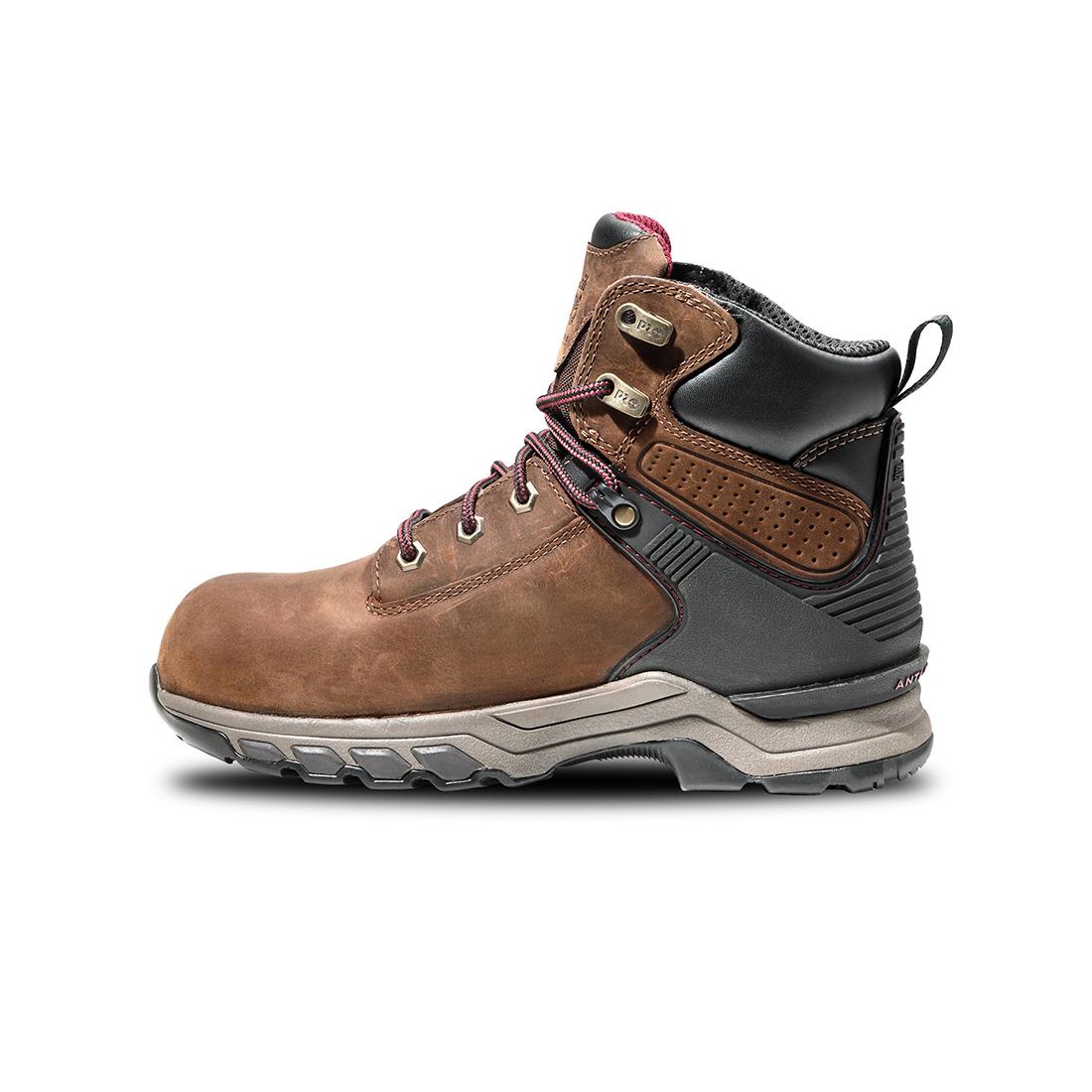 Timberland Pro Women's Hypercharge 6-Inch Waterproof Nano-Toe Work Boot Brown/Purple Angled View