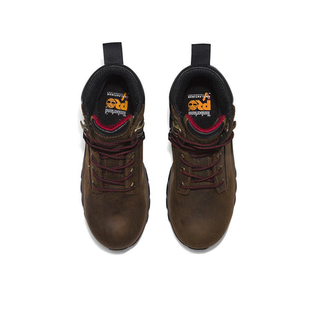 Timberland Pro Women's Hypercharge 6-Inch Waterproof Nano-Toe Work Boot Brown/Purple Front-upper View