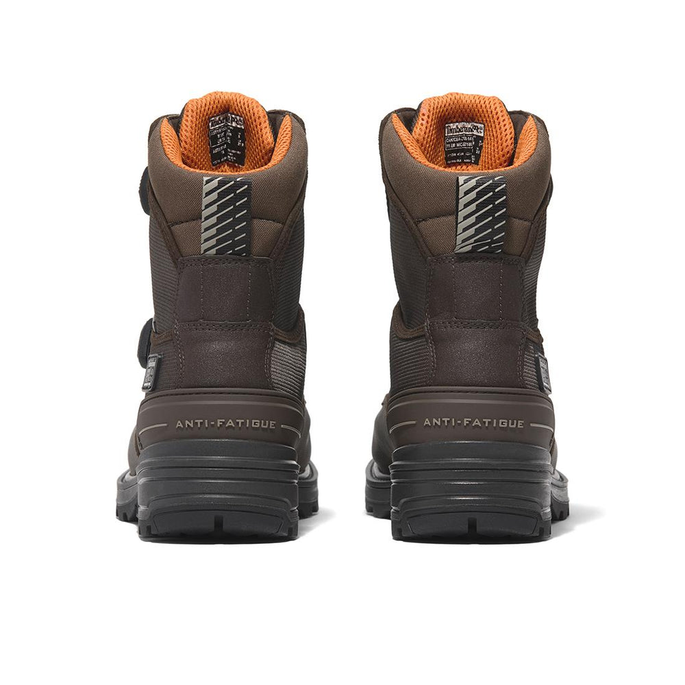 Timberland Pro Magnitude 8-Inch Waterproof Composite-Toe Work Boot Boa Fp Csa Ballistic Nylon Dark Brown Heel-Back View