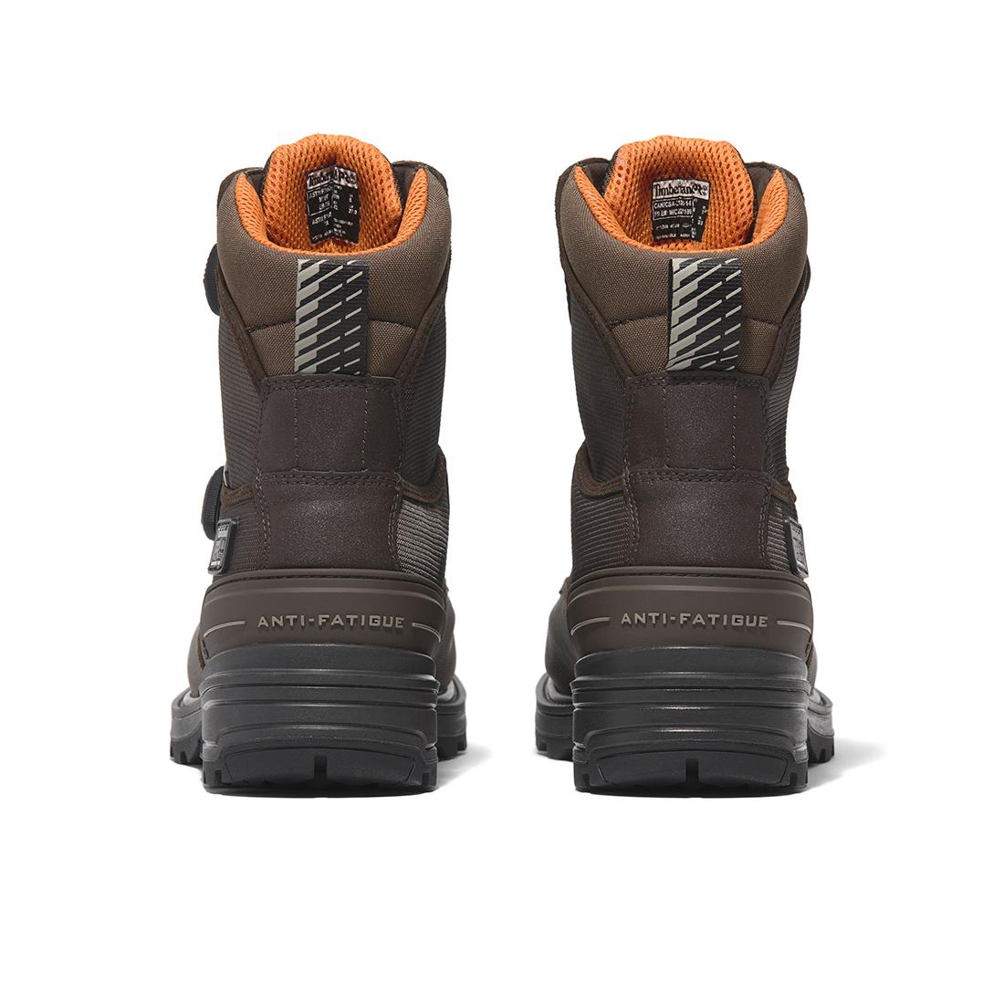 Timberland Pro Magnitude 8-Inch Waterproof Composite-Toe Work Boot Boa Fp Csa Ballistic Nylon Dark Brown Heel-Back View