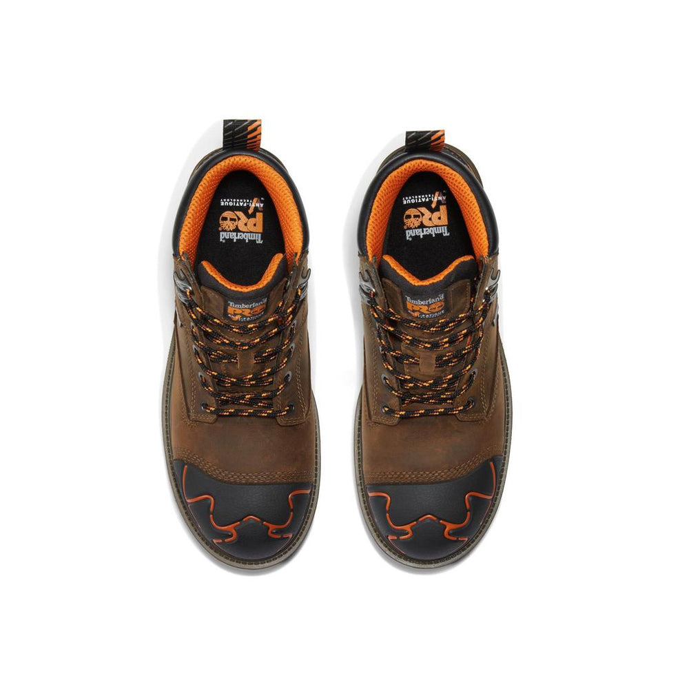 Timberland Pro Magnitude 6 Inch Composite-Toe Waterproof Work Boot Orange and Brown Front-upper View