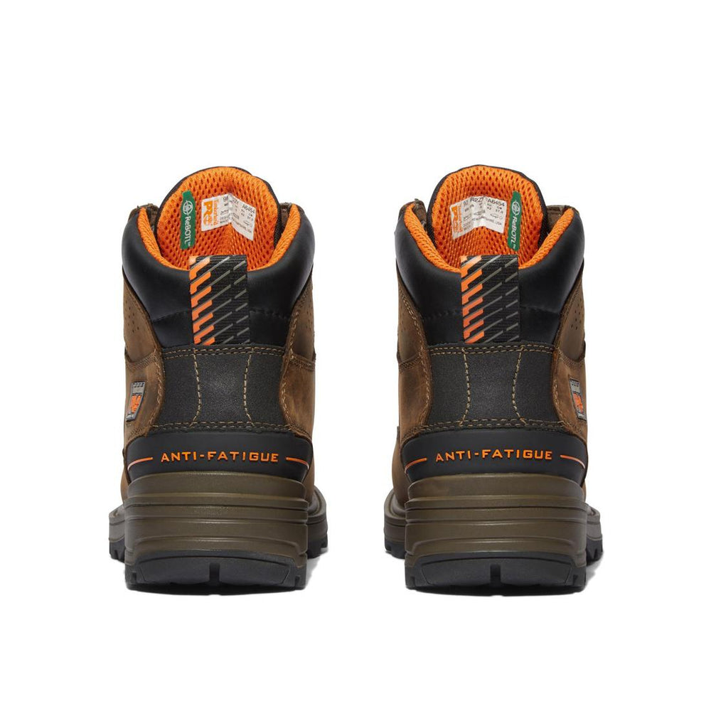 Timberland Pro Magnitude 6 Inch Composite-Toe Waterproof Work Boot Orange and Brown Heel-Back View