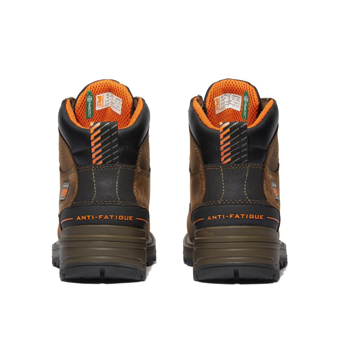 Timberland Pro Magnitude 6 Inch Composite-Toe Waterproof Work Boot Orange and Brown Heel-Back View