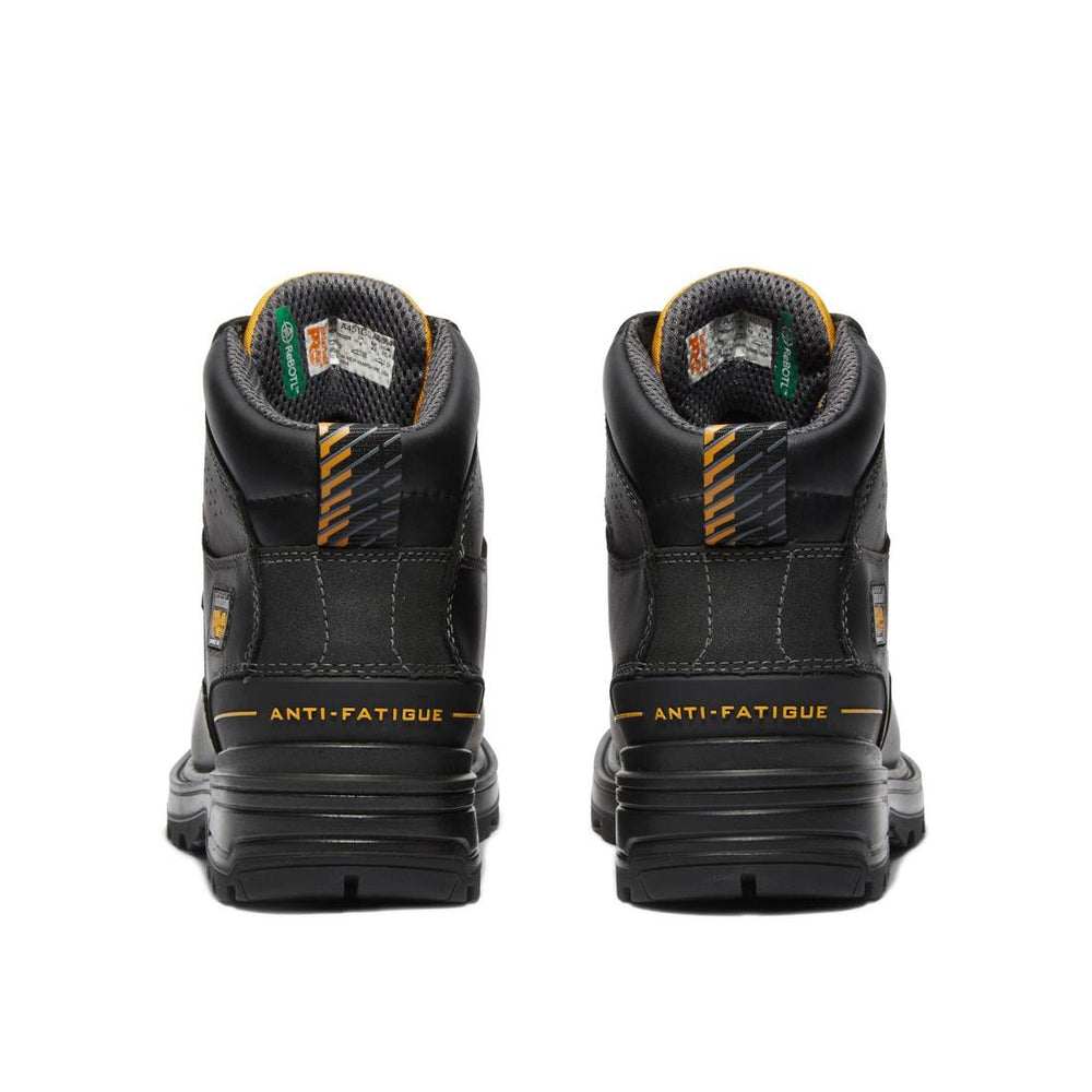 Timberland Pro Magnitude 6 Inch Composite-Toe Waterproof PR Work Boot Black Heel-Back View