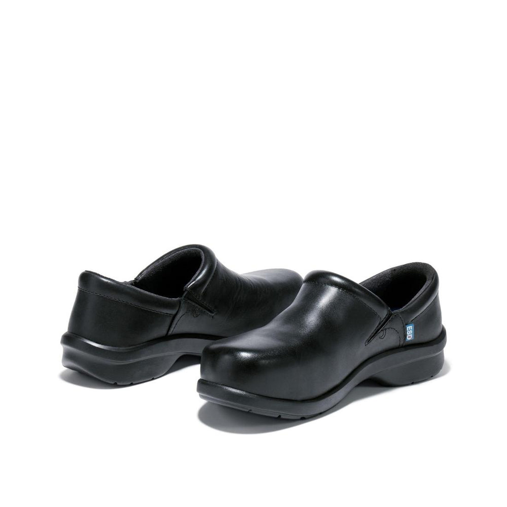 Timberland Pro Women's Newbury Alloy-Toe Slip-On Work Shoe Black Heel-Back View