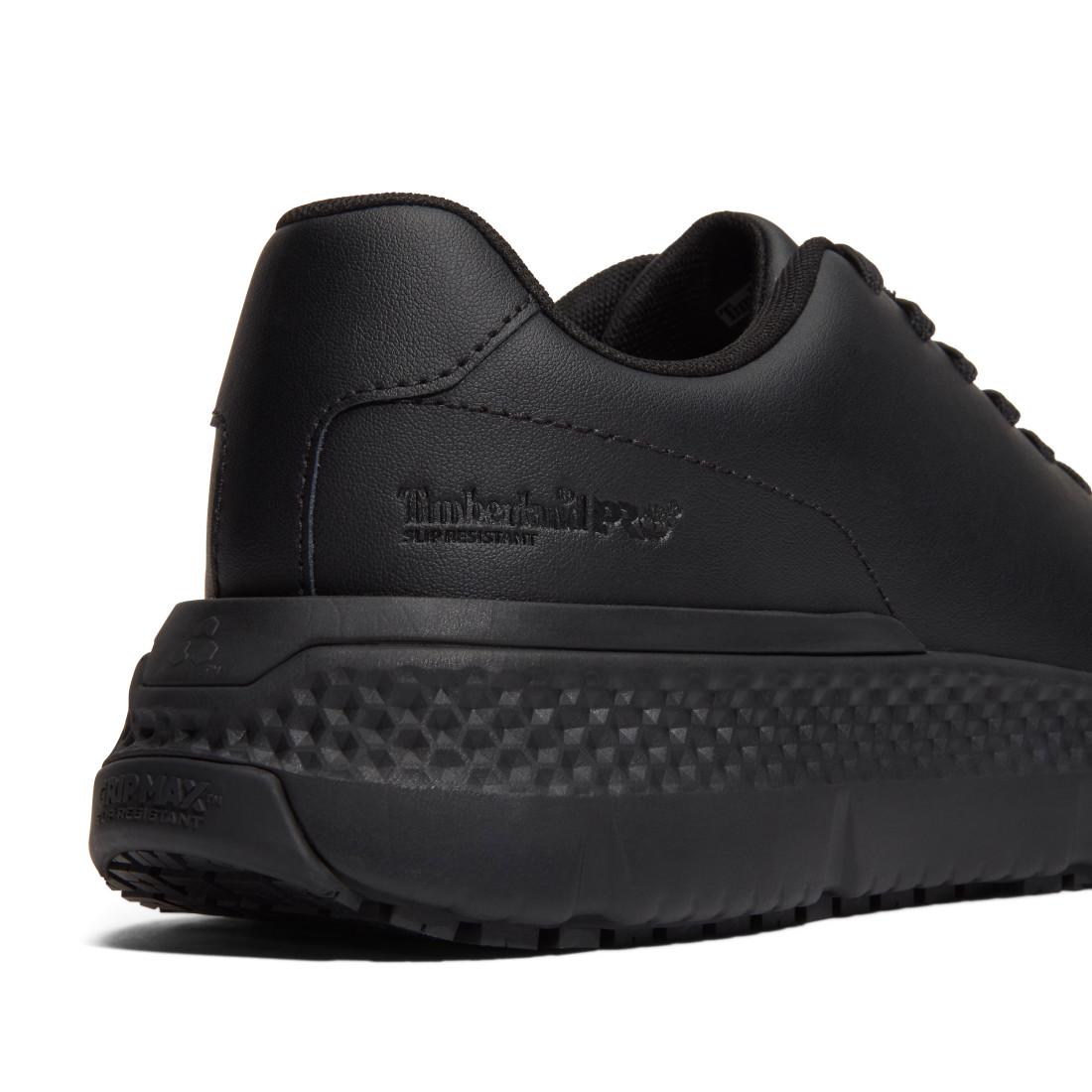 Timberland Pro Power Shift Slip Resistant Shoes – Black Leather Detail View