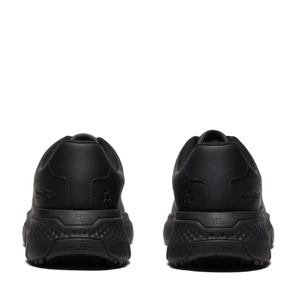 Timberland Pro Power Shift Slip Resistant Shoes – Black Leather Heel-Back View