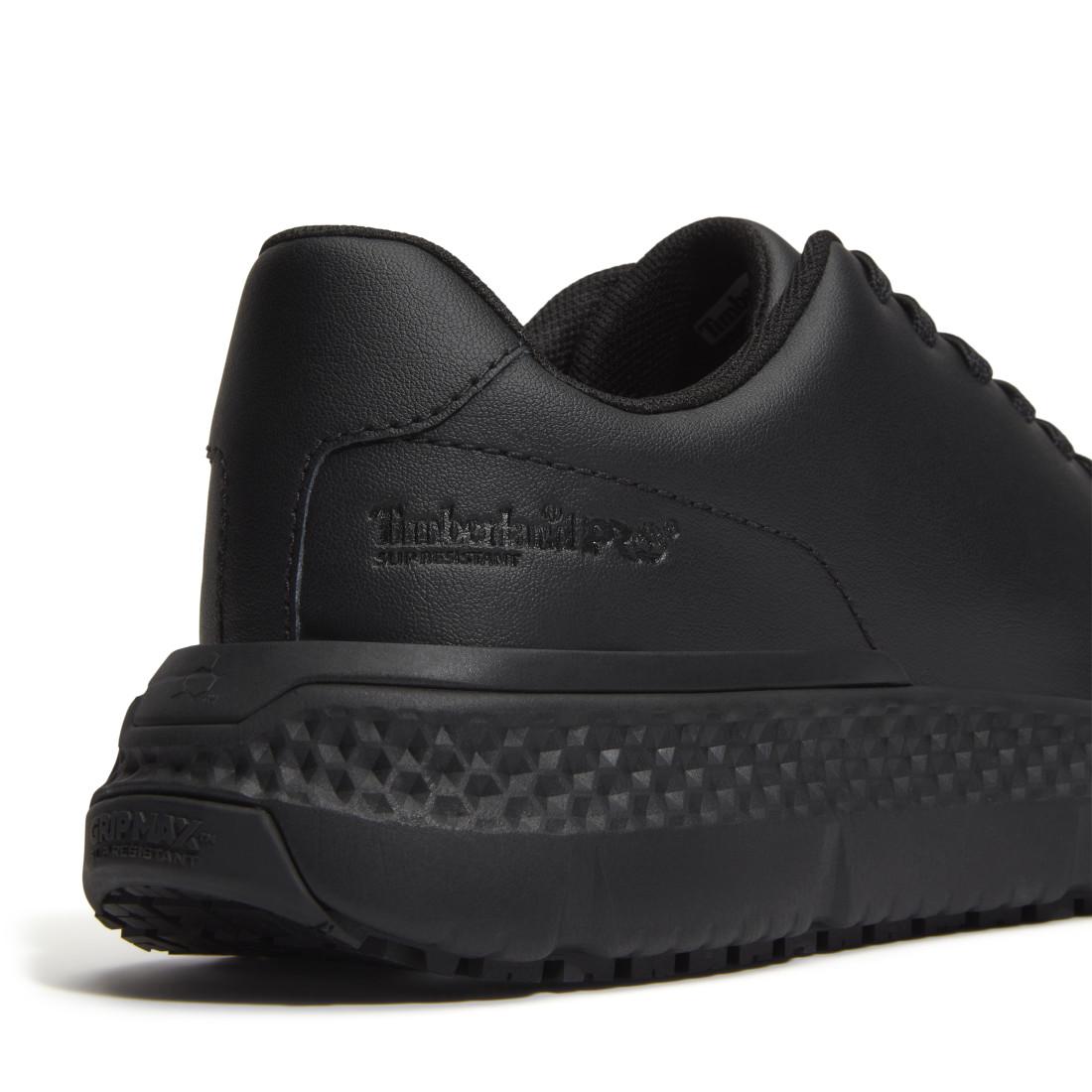 Timberland Pro Power Shift Women’s Slip Resistant Shoes – Black Leather Detail View