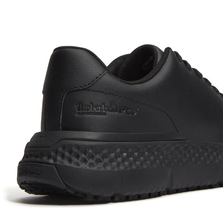 Timberland Pro Power Shift Women’s Slip Resistant Shoes – Black Leather Detail View