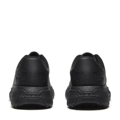 Timberland Pro Power Shift Women’s Slip Resistant Shoes – Black Leather Heel-Back View