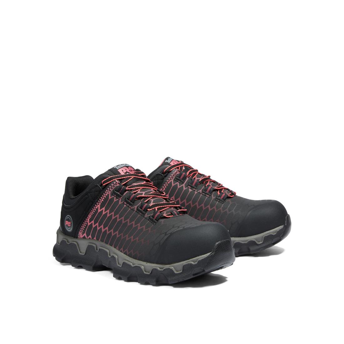 Timberland Pro Women's Powertrain Sport Alloy-Toe Work Shoe Black/Pink Detail View