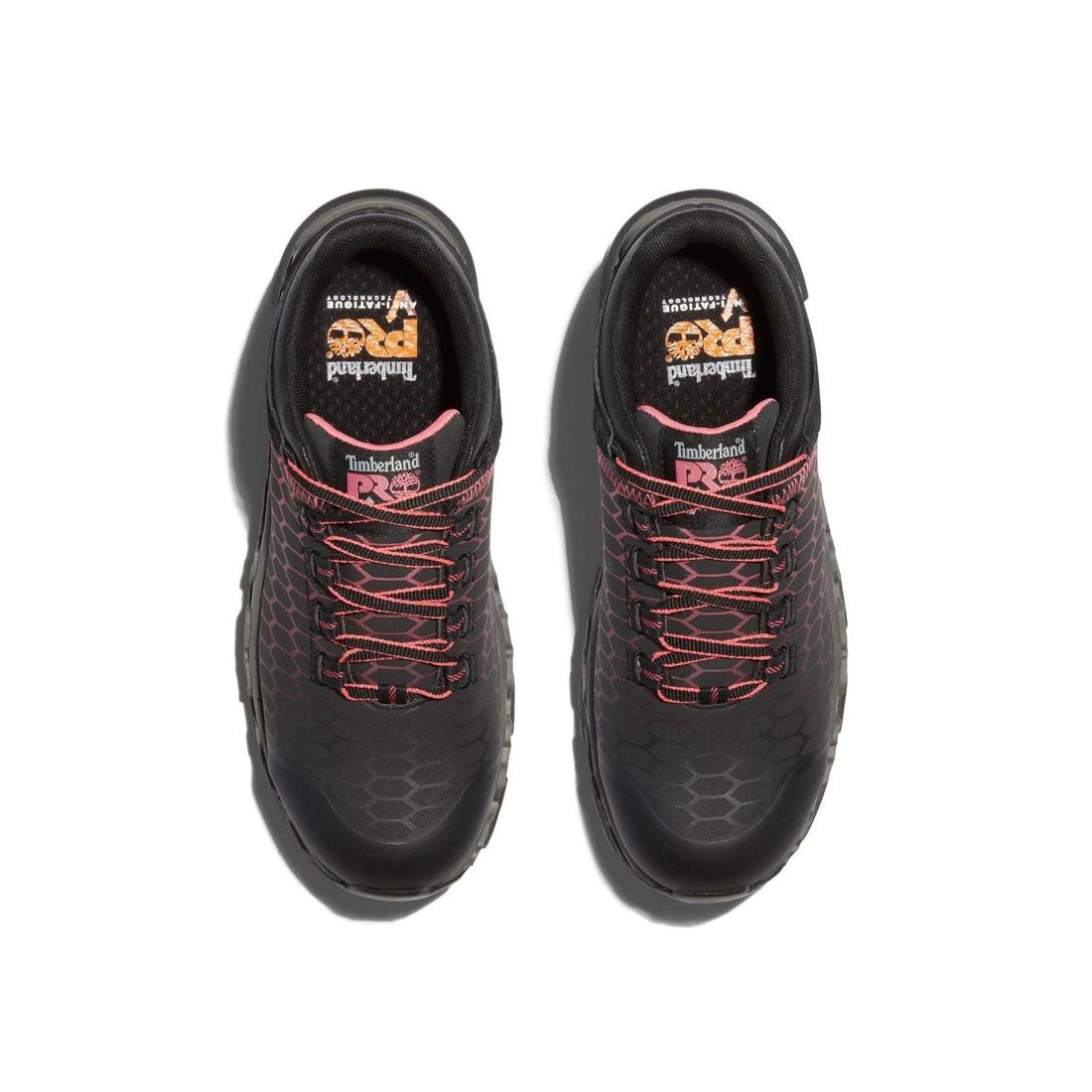 Timberland Pro Women's Powertrain Sport Alloy-Toe Work Shoe Black/Pink Front-upper View