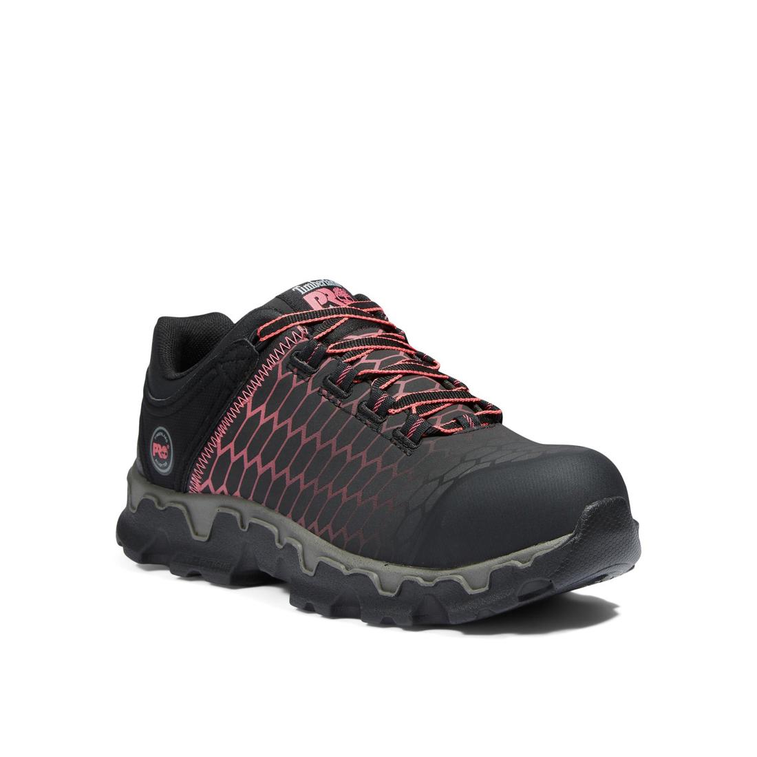 Timberland Pro Women's Powertrain Sport Alloy-Toe Work Shoe Black/Pink Medial View