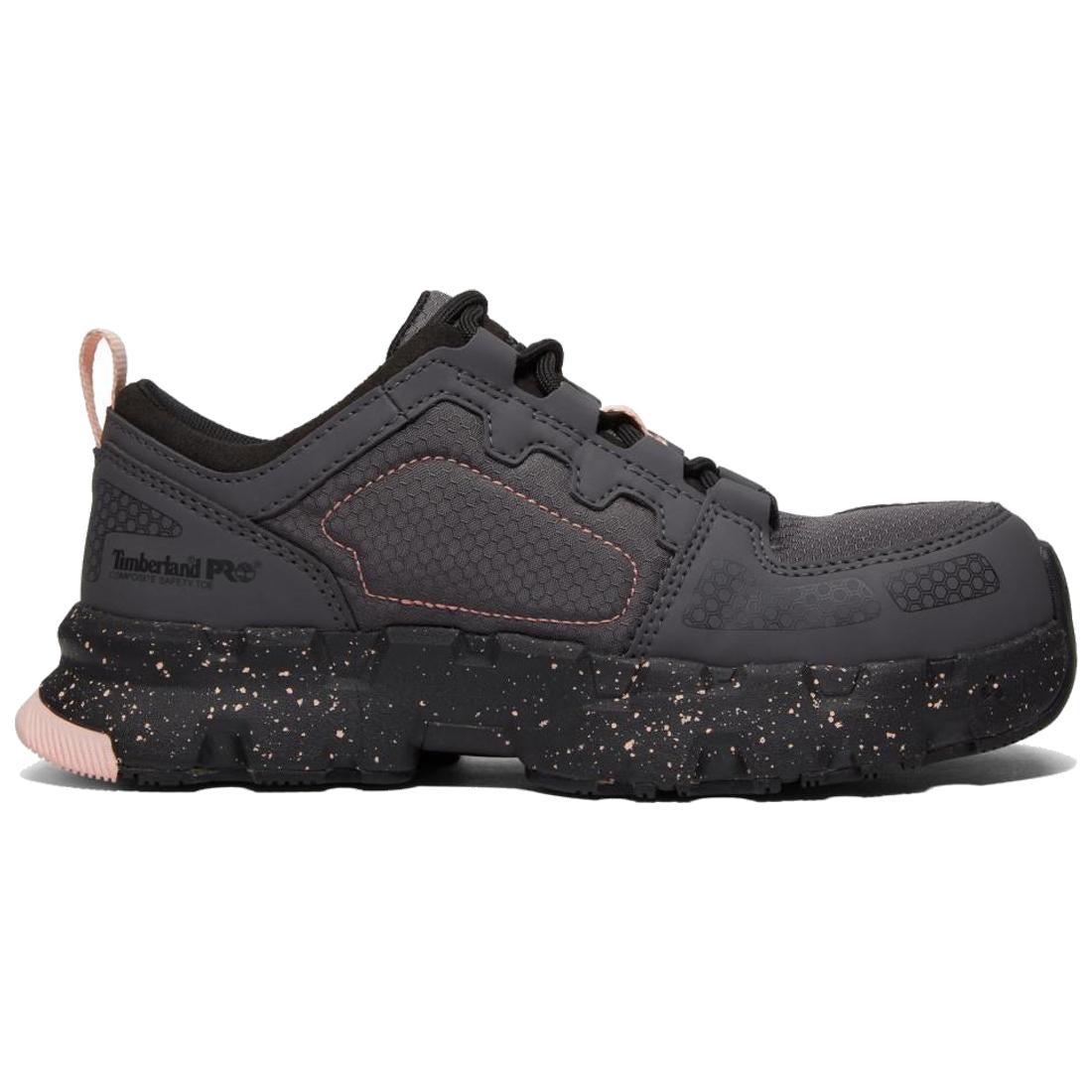Timberland Pro Powertrain EV SD10 Women’s Comp-Toe Work Shoes – Grey And Pink Profile View