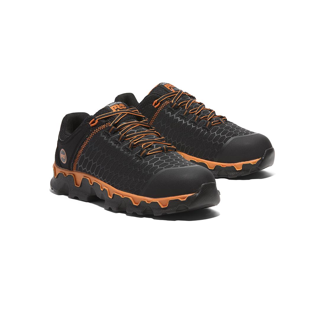 Timberland Pro Powertrain Sport Alloy-Toe Work Shoe Black Orange Medial View