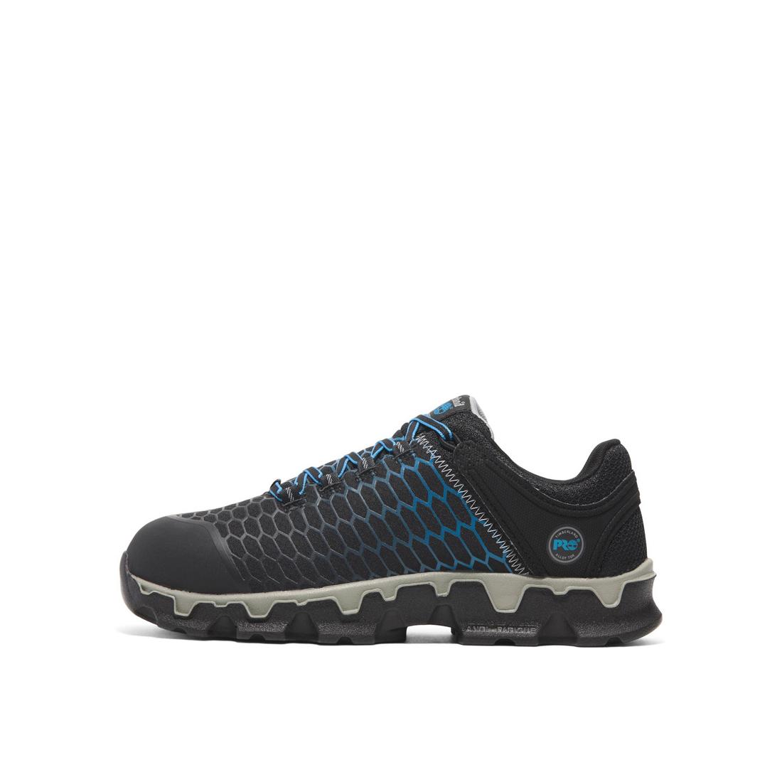 Timberland Pro Powertrain Sport Men's Alloy-Toe Work Shoe Blue Angled View