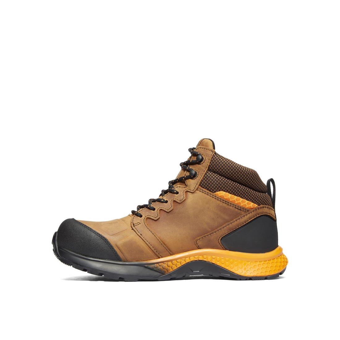 Timberland Pro Reaxion Composite-Toe Waterproof Work Boot Brown/Orange Angled View