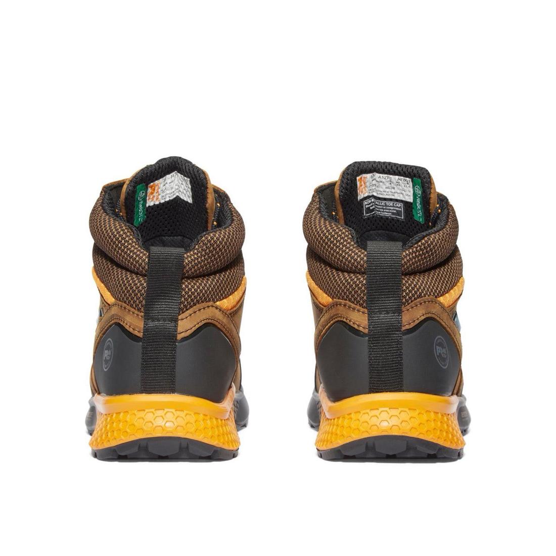 Timberland Pro Reaxion Composite-Toe Waterproof Work Boot Brown/Orange Heel-Back View