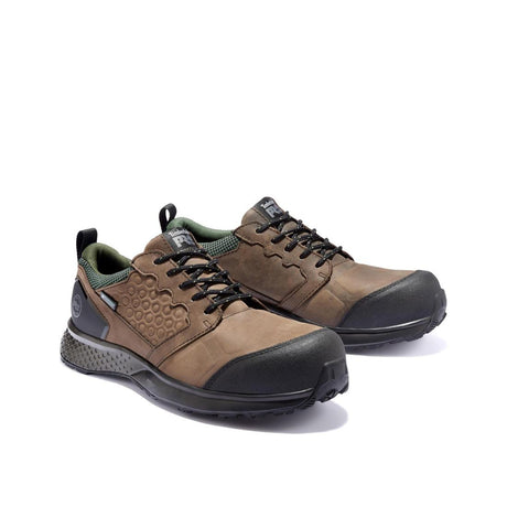 Timberland Pro Reaxion Composite-Toe Waterproof Work Shoe Brown Angled View