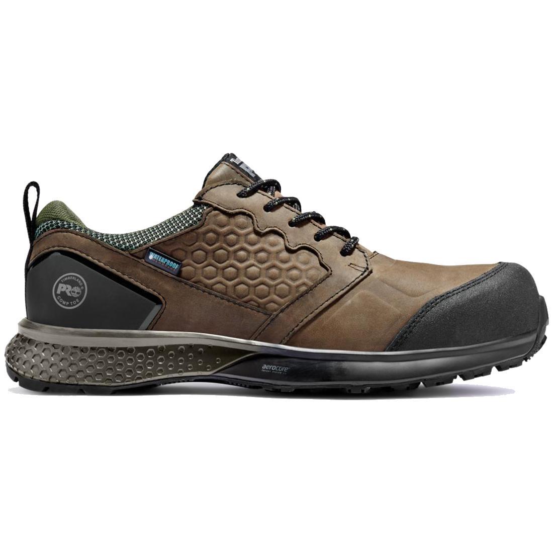 Timberland Pro Reaxion Composite-Toe Waterproof Work Shoe Brown Profile View