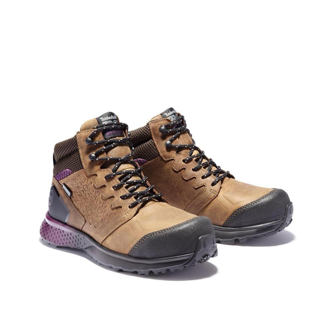 Timberland Pro Women's Reaxion Composite-Toe Waterproof Work Boot Brown Detail View