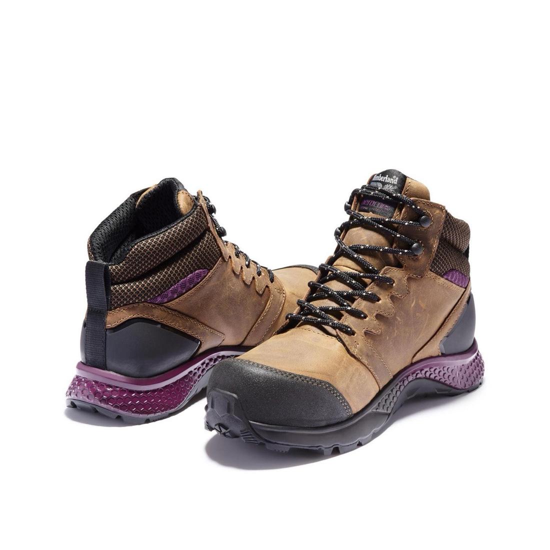 Timberland Pro Women's Reaxion Composite-Toe Waterproof Work Boot Brown Heel-Back View