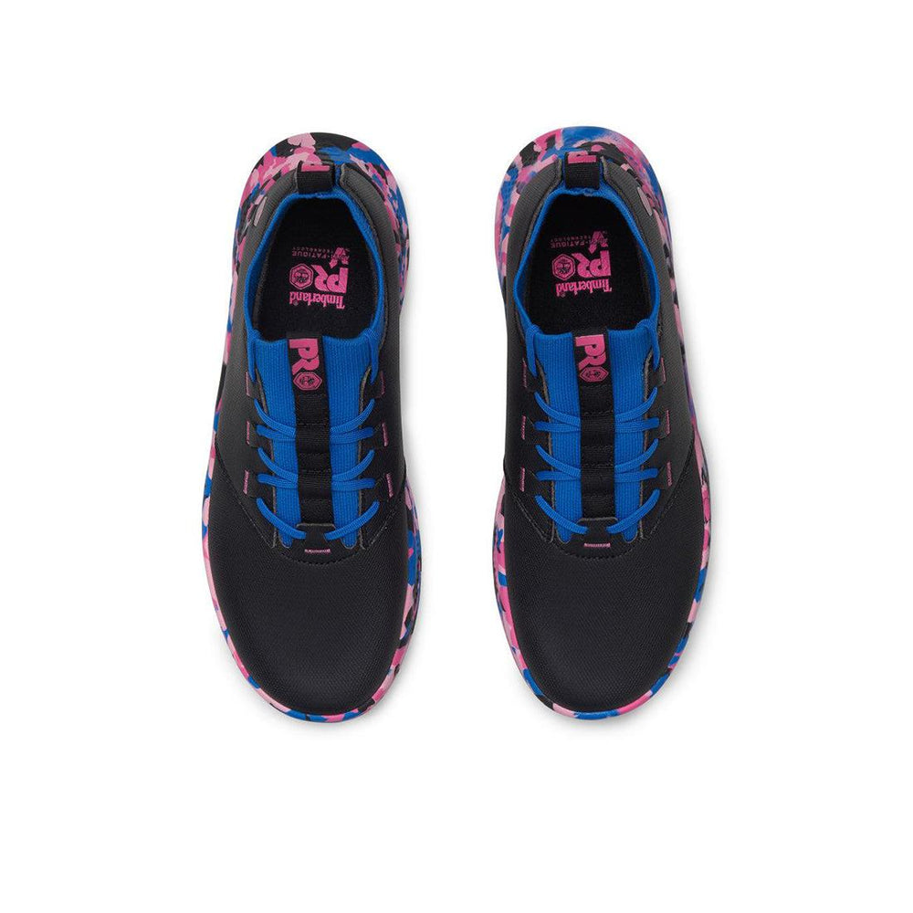 Timberland Pro Women's Solace MAX Slip Resistant Shoe Black/Blue Front-upper View