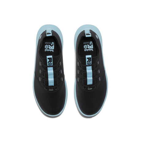 Timberland Pro Women's Solace Max Soft-Toe Slip-On Shoe Black/Blue Front-upper View