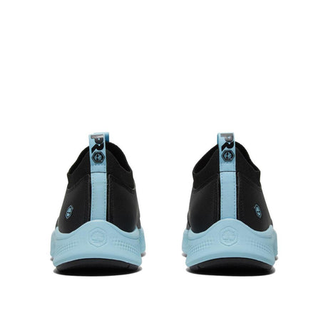 Timberland Pro Women's Solace Max Soft-Toe Slip-On Shoe Black/Blue Heel-Back View