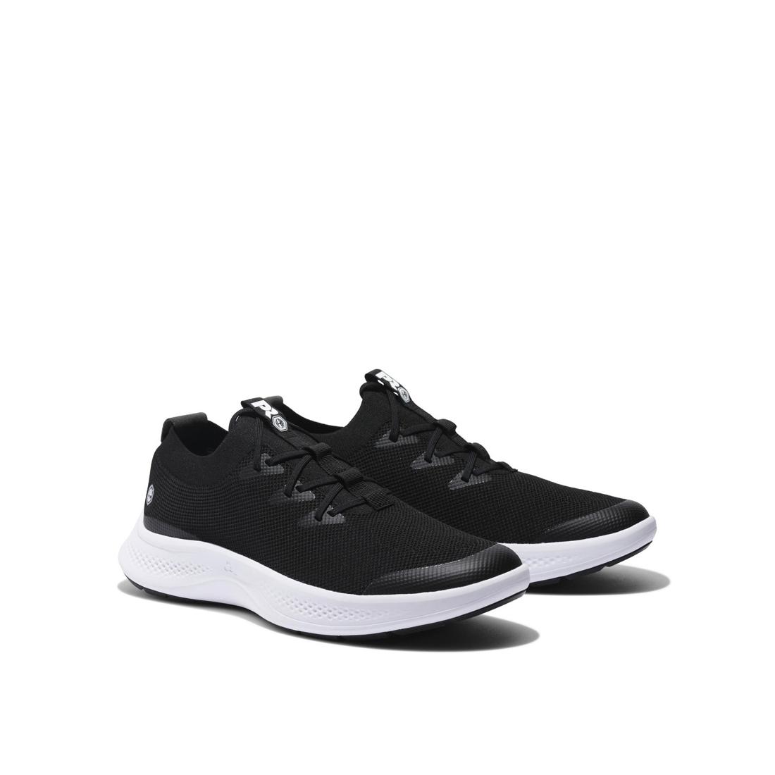 Timberland Pro Women's Solace Soft-Toe Slip-On Shoe Black/White Angled View