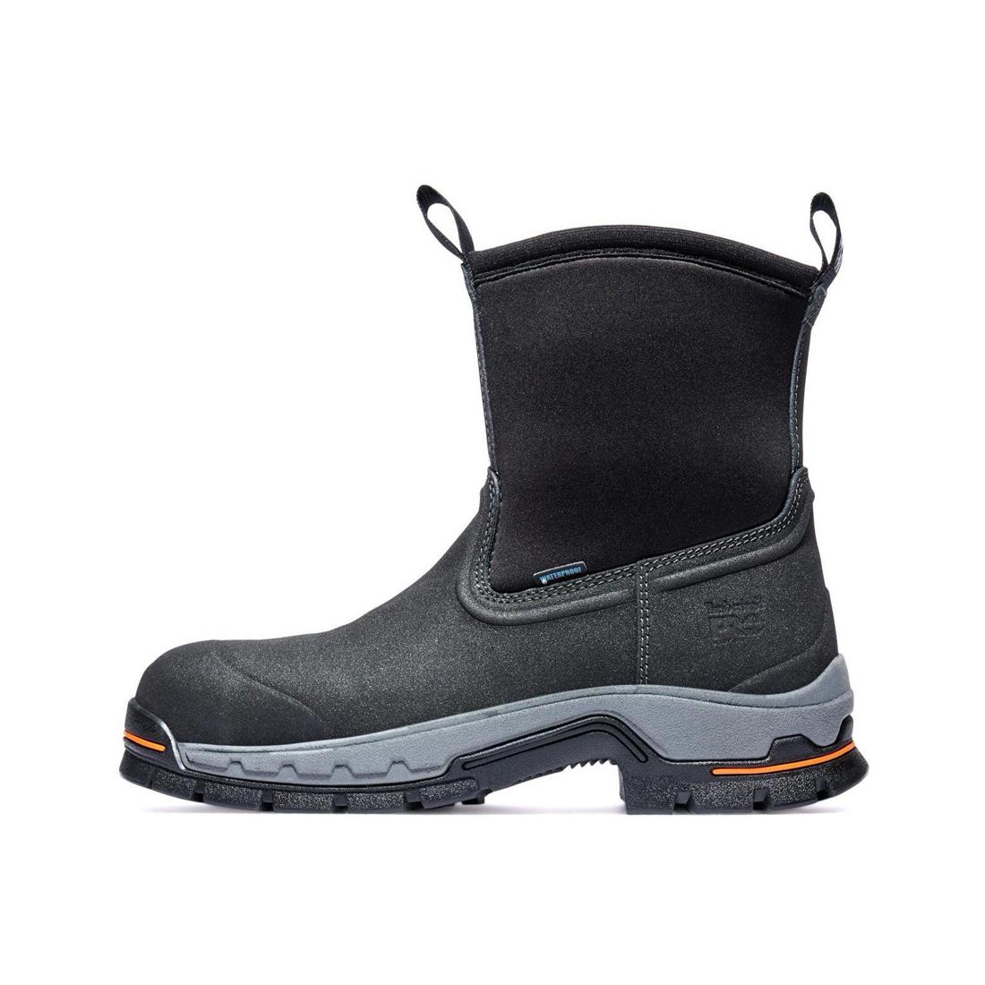Timberland Pro Stockdale Alloy-Toe Waterproof Pull-On Work Boot Black Angled View