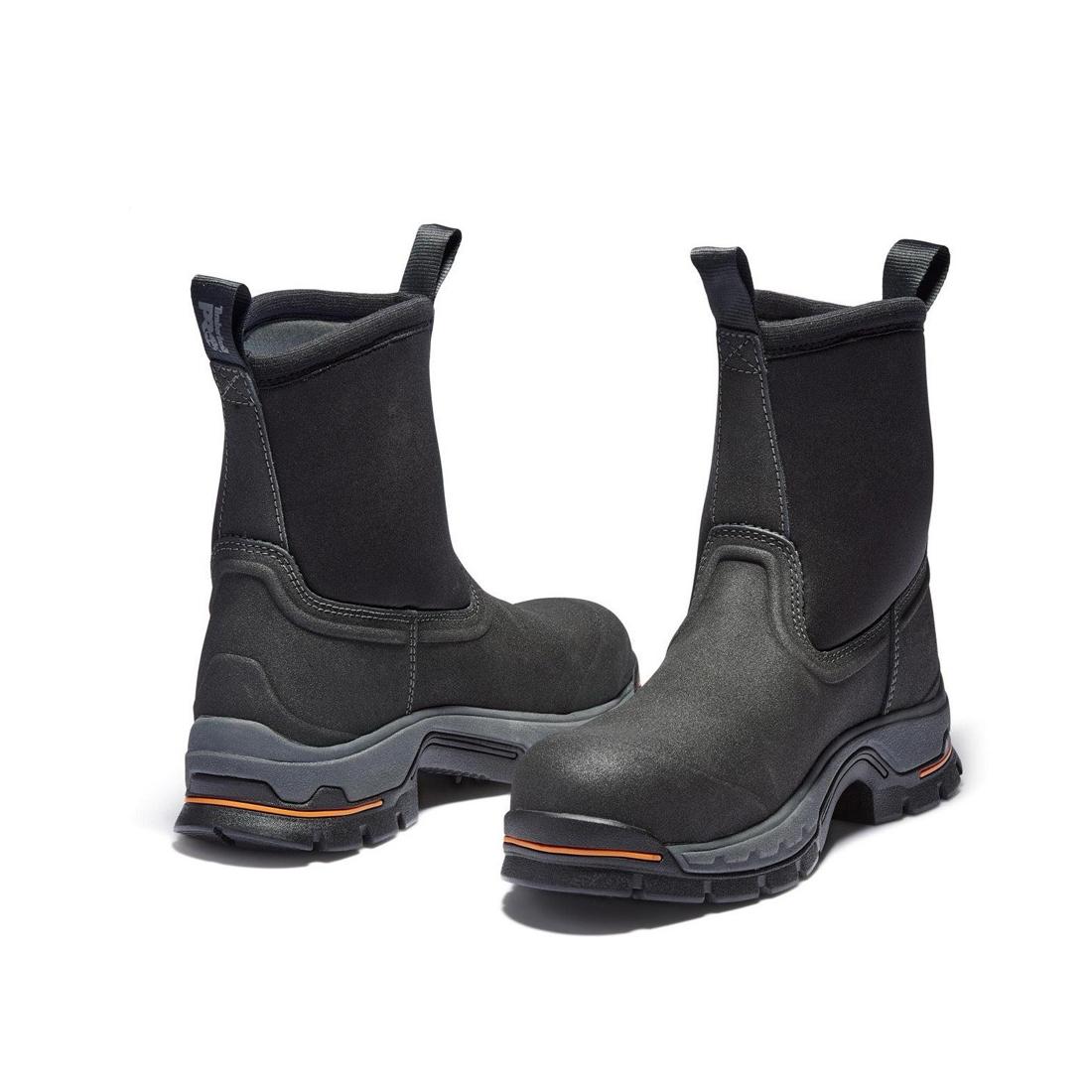 Timberland Pro Stockdale Alloy-Toe Waterproof Pull-On Work Boot Black Heel-Back View