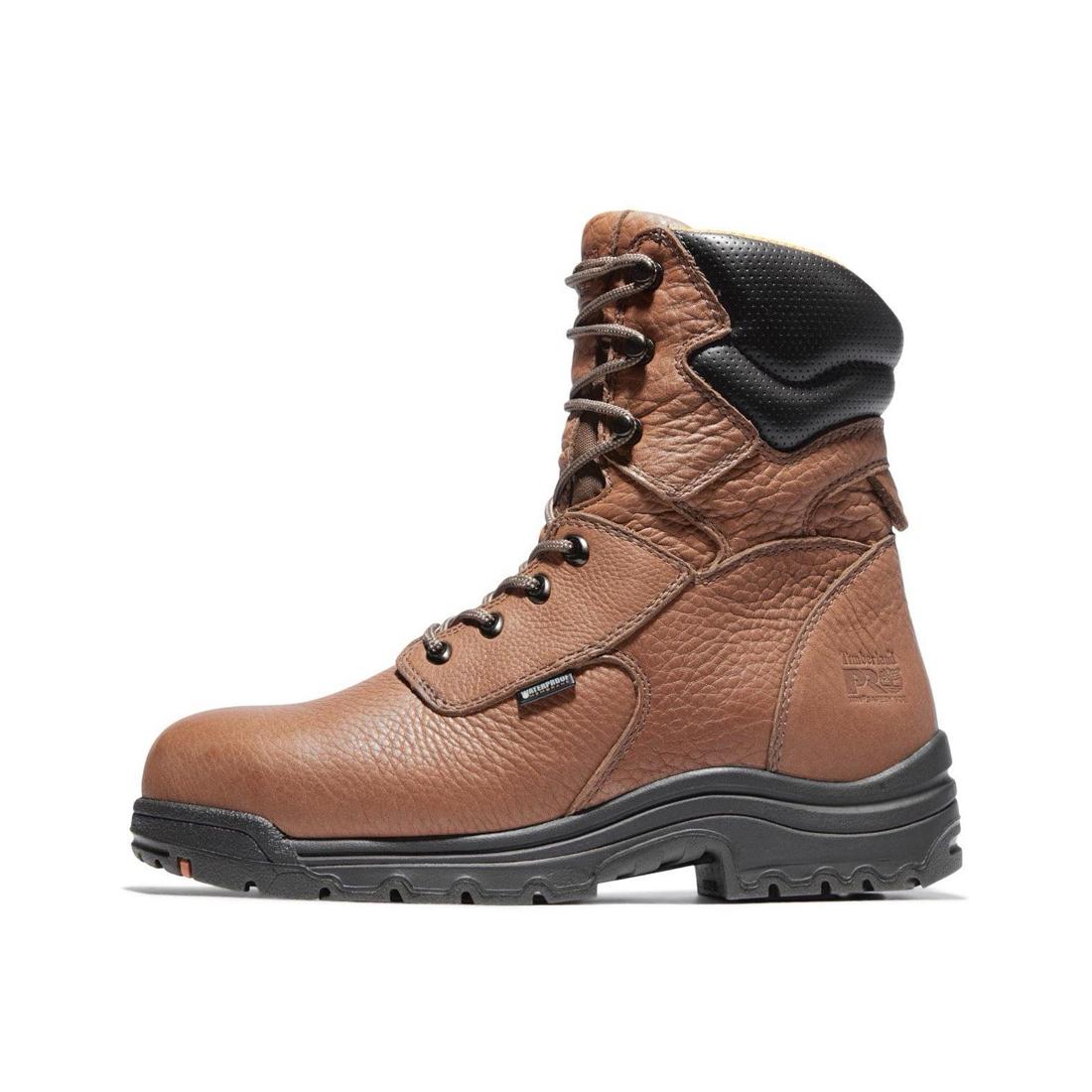 Timberland Pro Titan 8 Inch Alloy-Toe Waterproof Work Boot Medium Brown Angled View