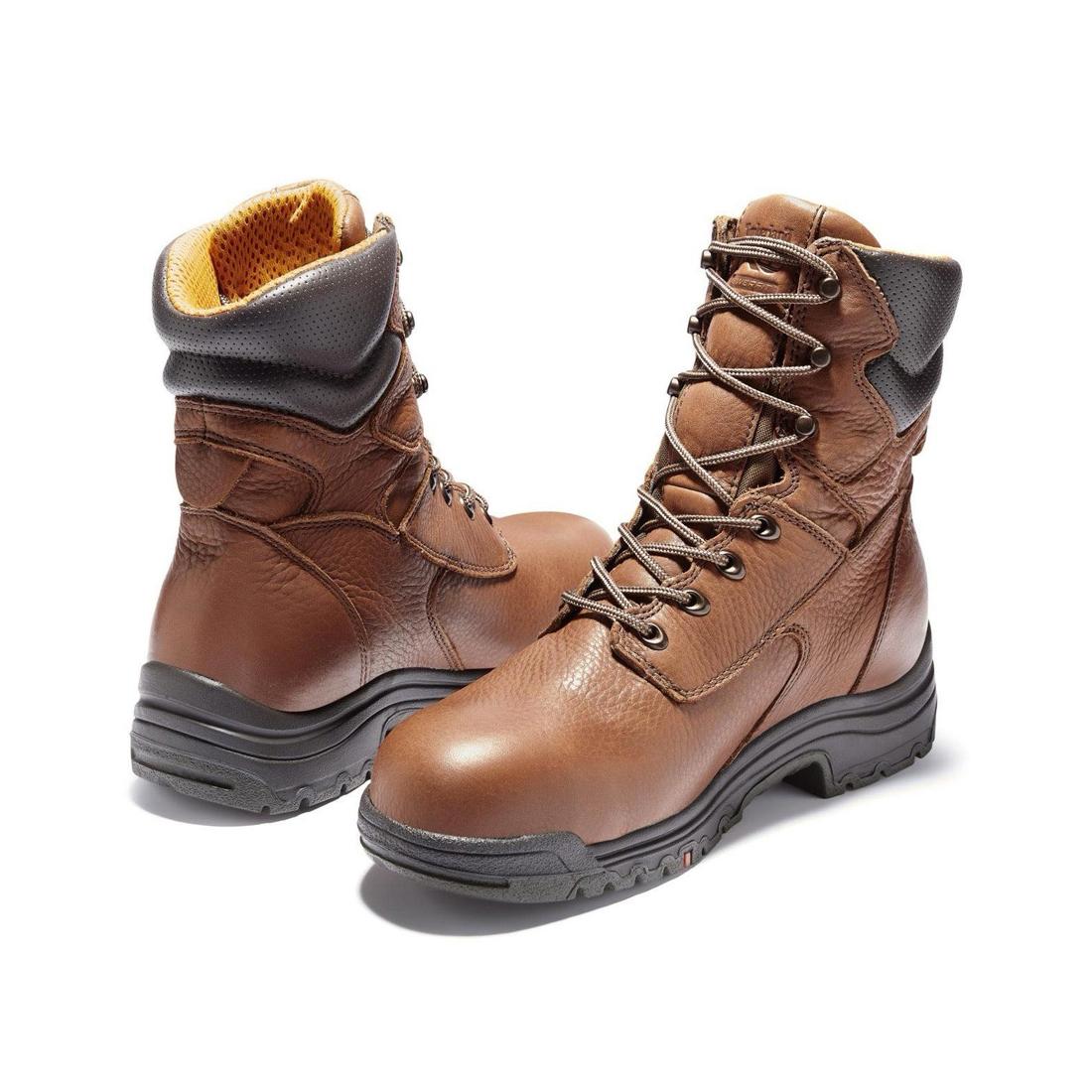 Timberland Pro Titan 8 Inch Alloy-Toe Waterproof Work Boot Medium Brown Heel-Back View
