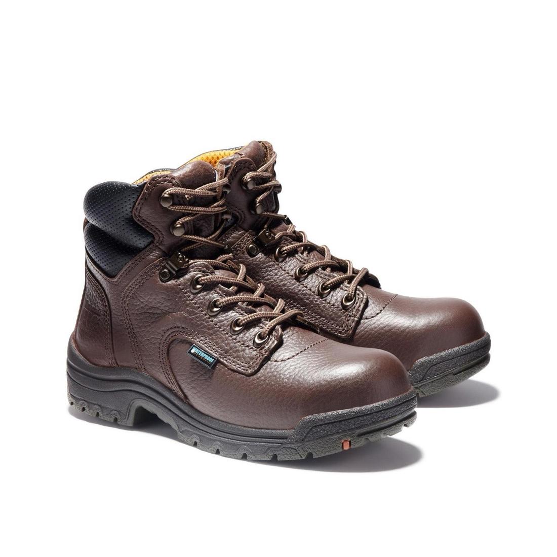 Timberland Pro Women's Titan 6 Inch Alloy-Toe Waterproof Work Boot Brown Angled View