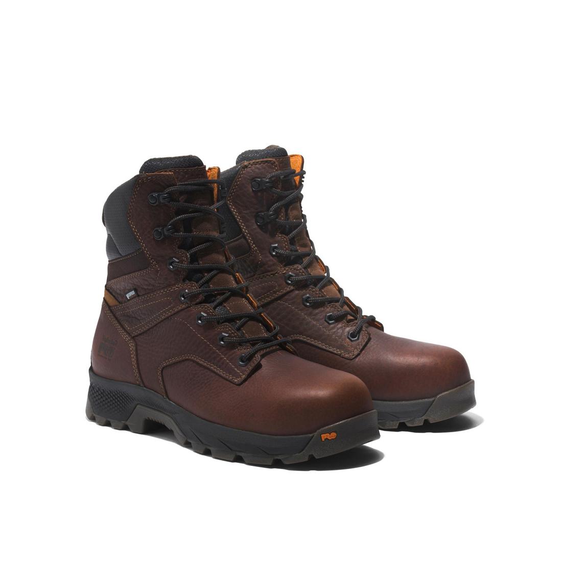 Timberland Pro Titan Ev 8 Inch Composite-Toe Waterproof Work Boot Brown Angled View