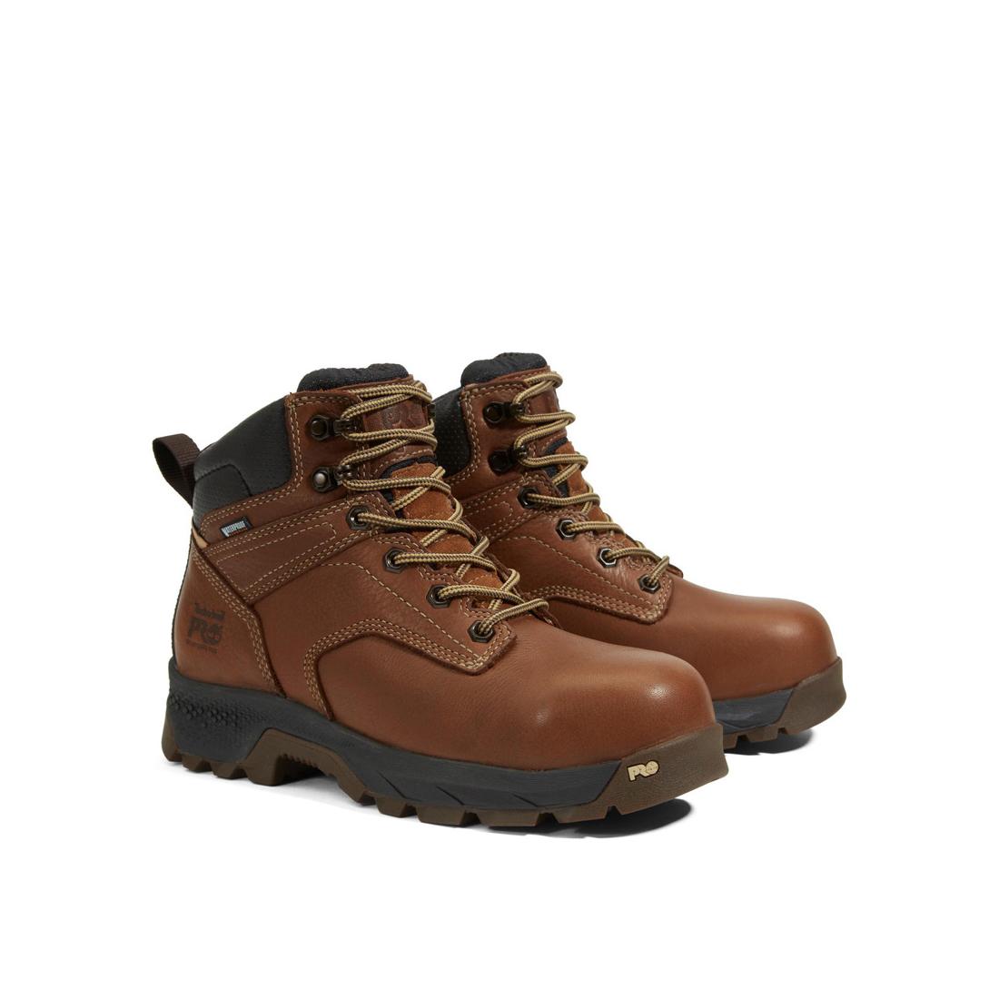 Timberland Pro Women's Titan EV 6 Inch Composite-Toe Waterproof Work Boot Brown Angled View