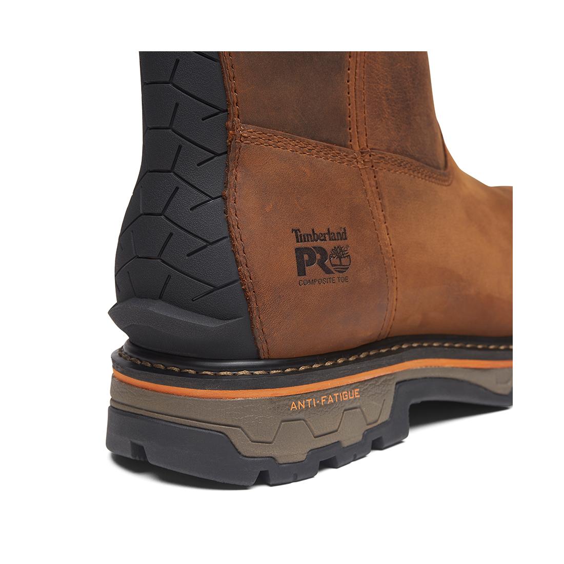 Timberland Pro True Grit Waterproof Nano-Toe Pull-On Work Boot Boa Full Grain Medium Brown Angled View