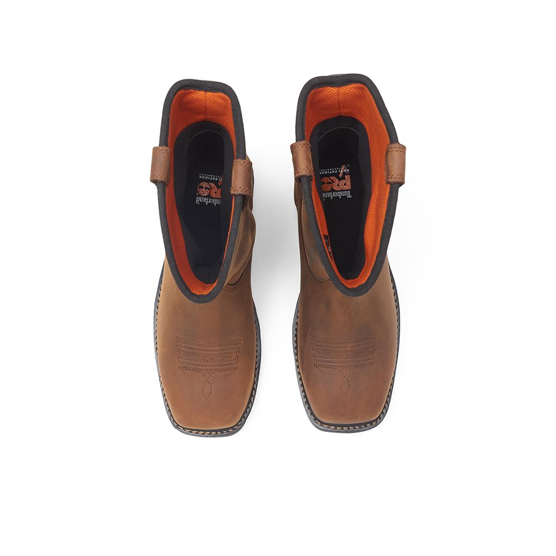 Timberland Pro True Grit Waterproof Nano-Toe Pull-On Work Boot Boa Full Grain Medium Brown Heel-Back View