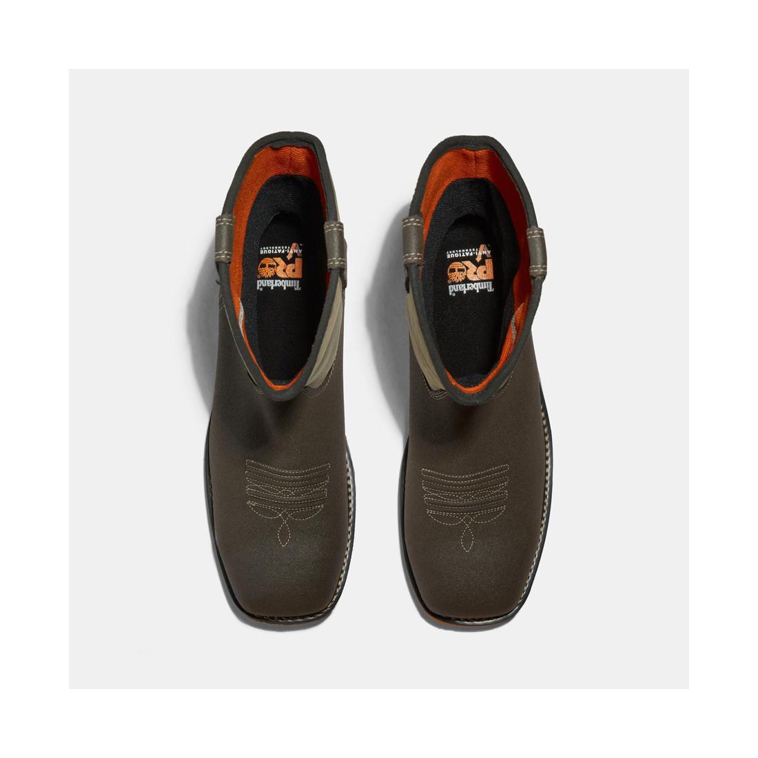 Timberland Pro True Grit Composite-Toe Waterproof Pull-On Work Boot Brown/Green Front-upper View